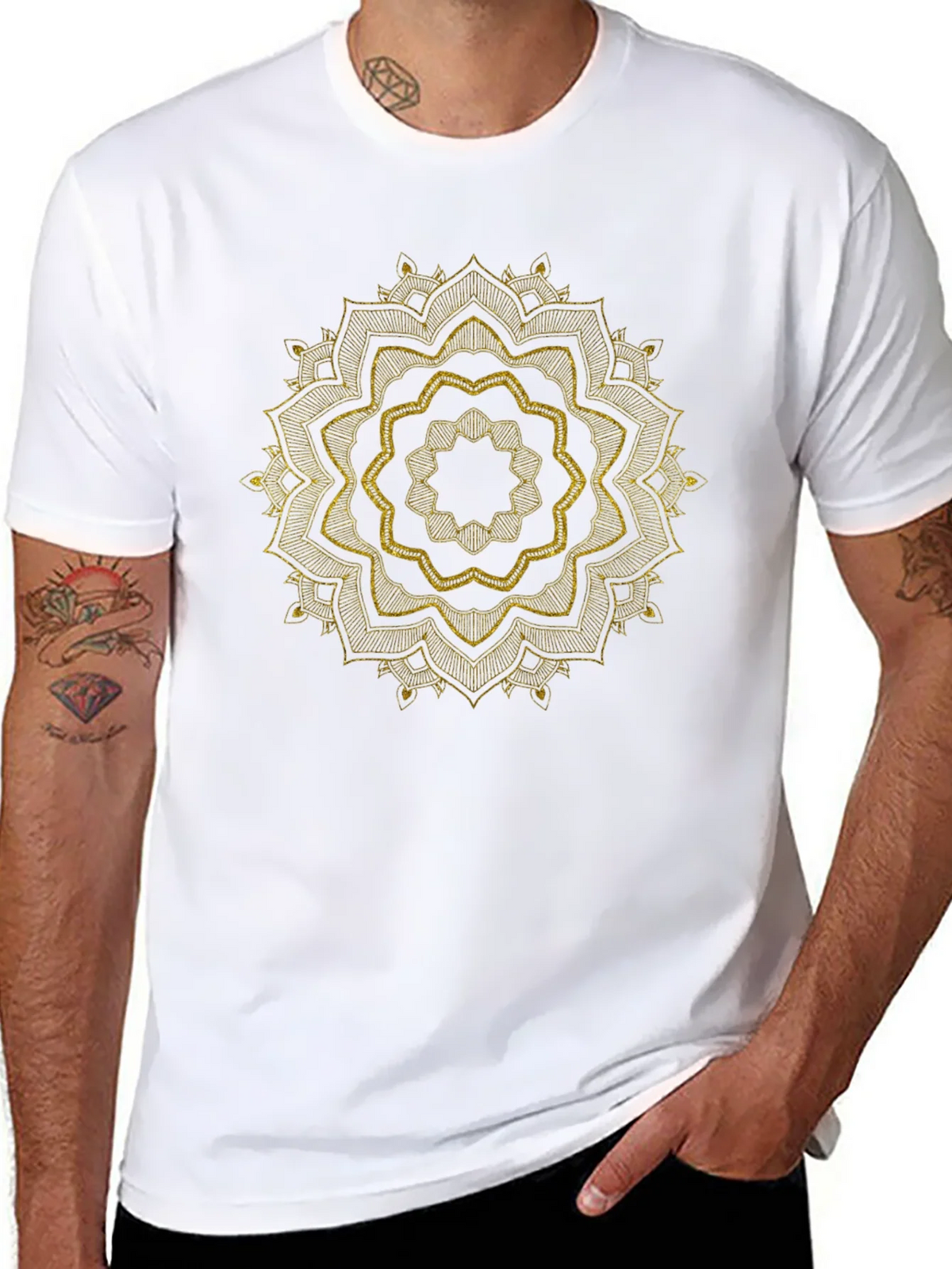 Mens Black Tee with Golden Mandala Design product image 7