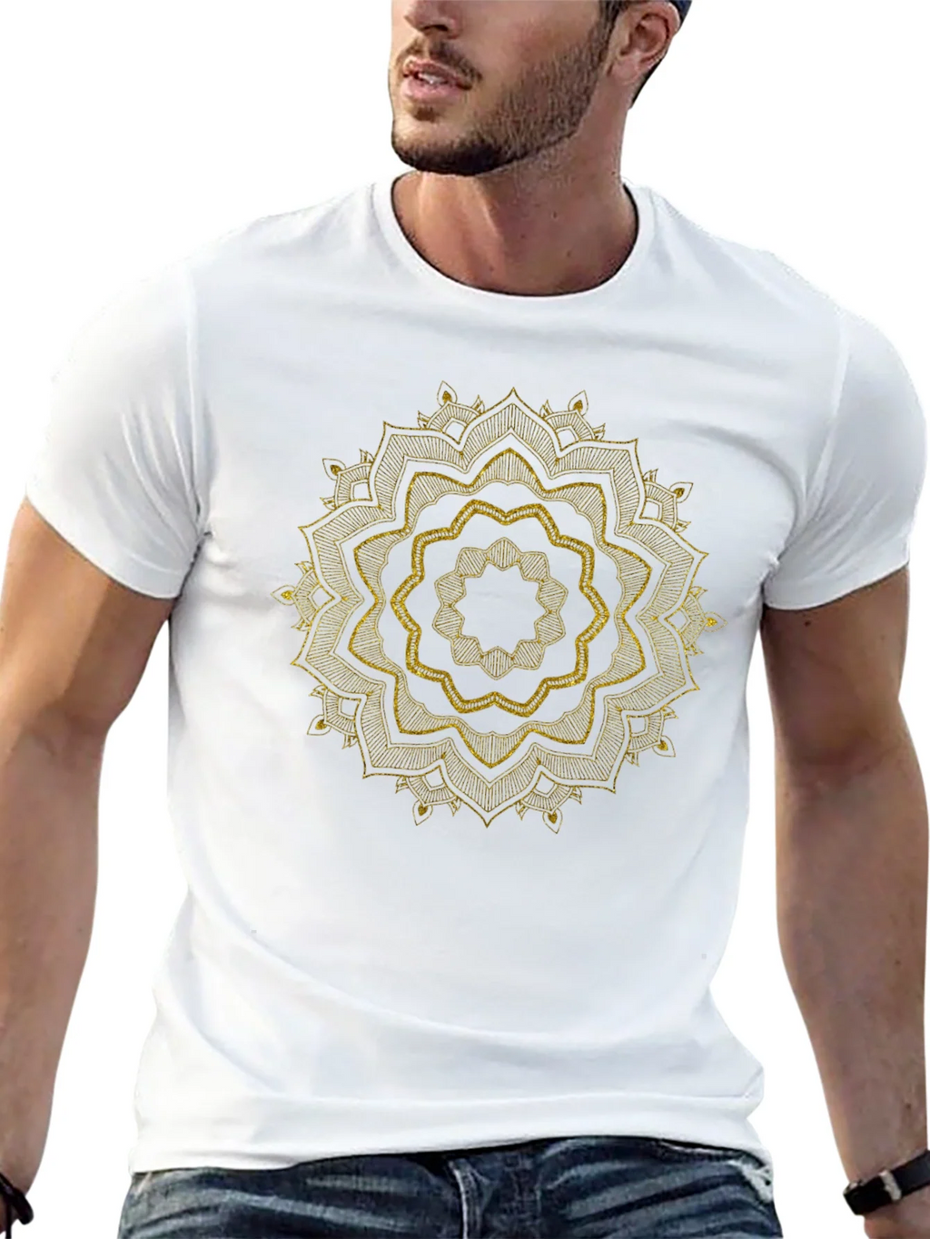 Mens Black Tee with Golden Mandala Design product image 12