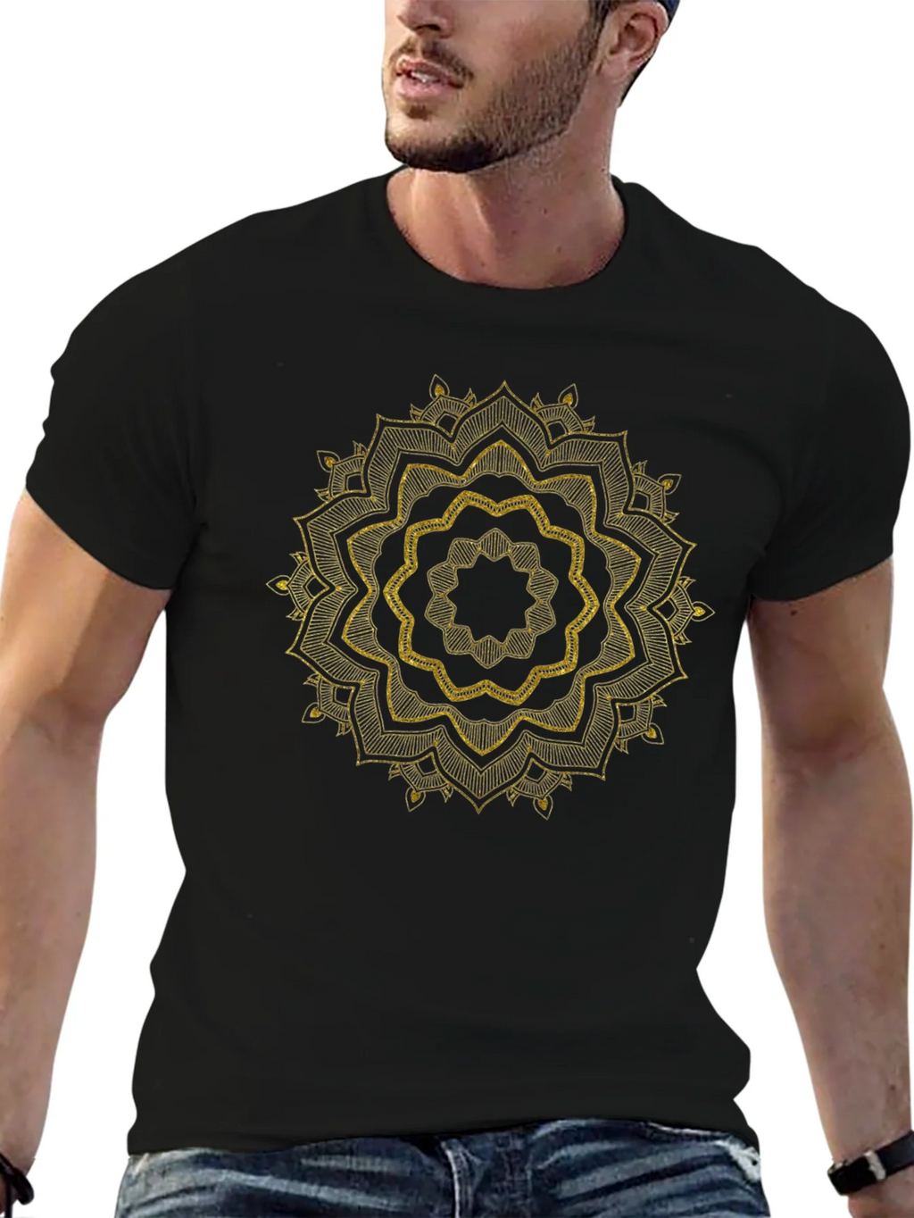 Mens Black Tee with Golden Mandala Design product image 6