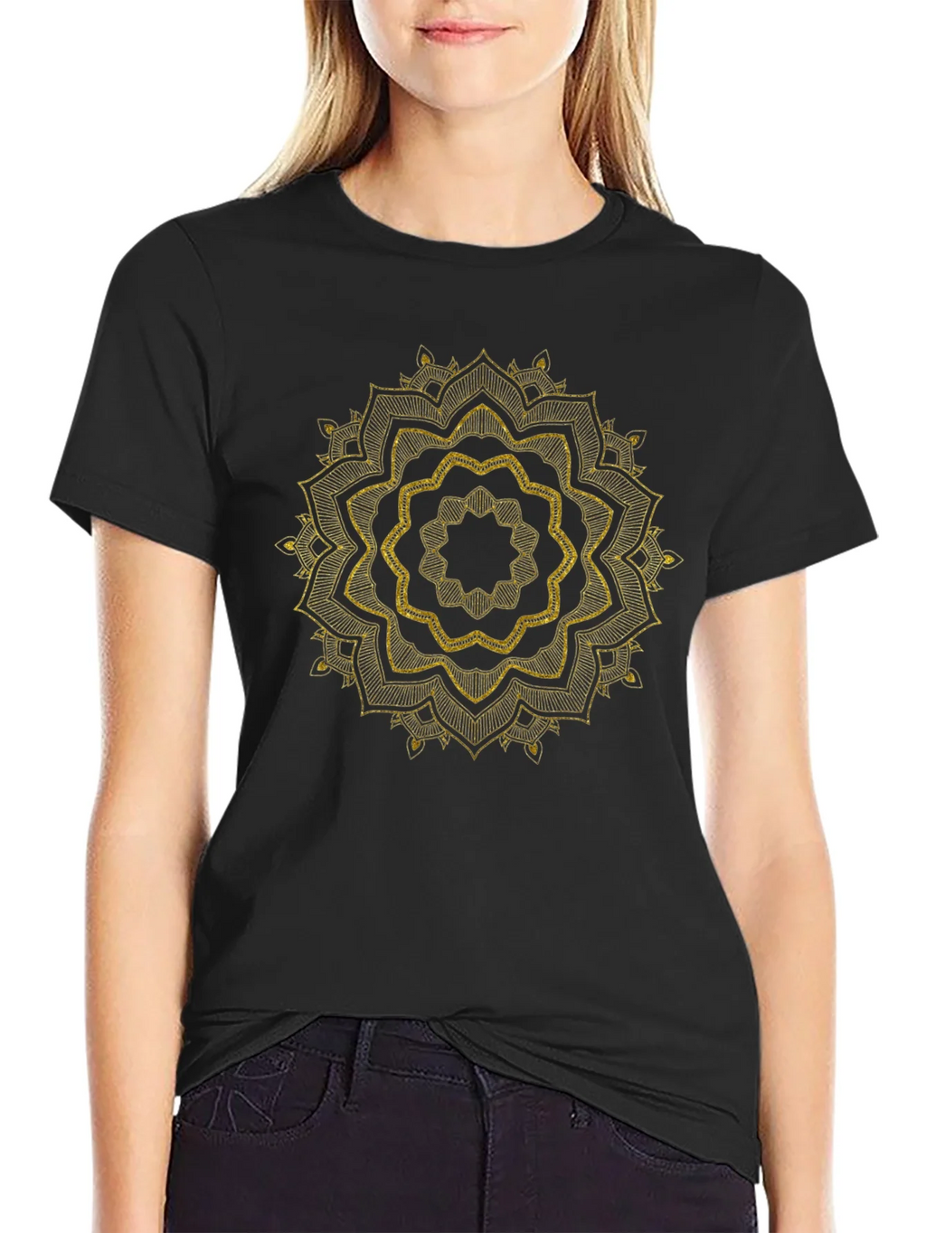 Mens Black Tee with Golden Mandala Design product image 2