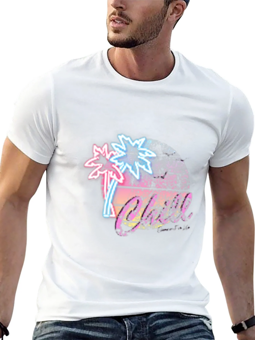 Retro Palm Tree T-Shirt Black Neon Design product image 4