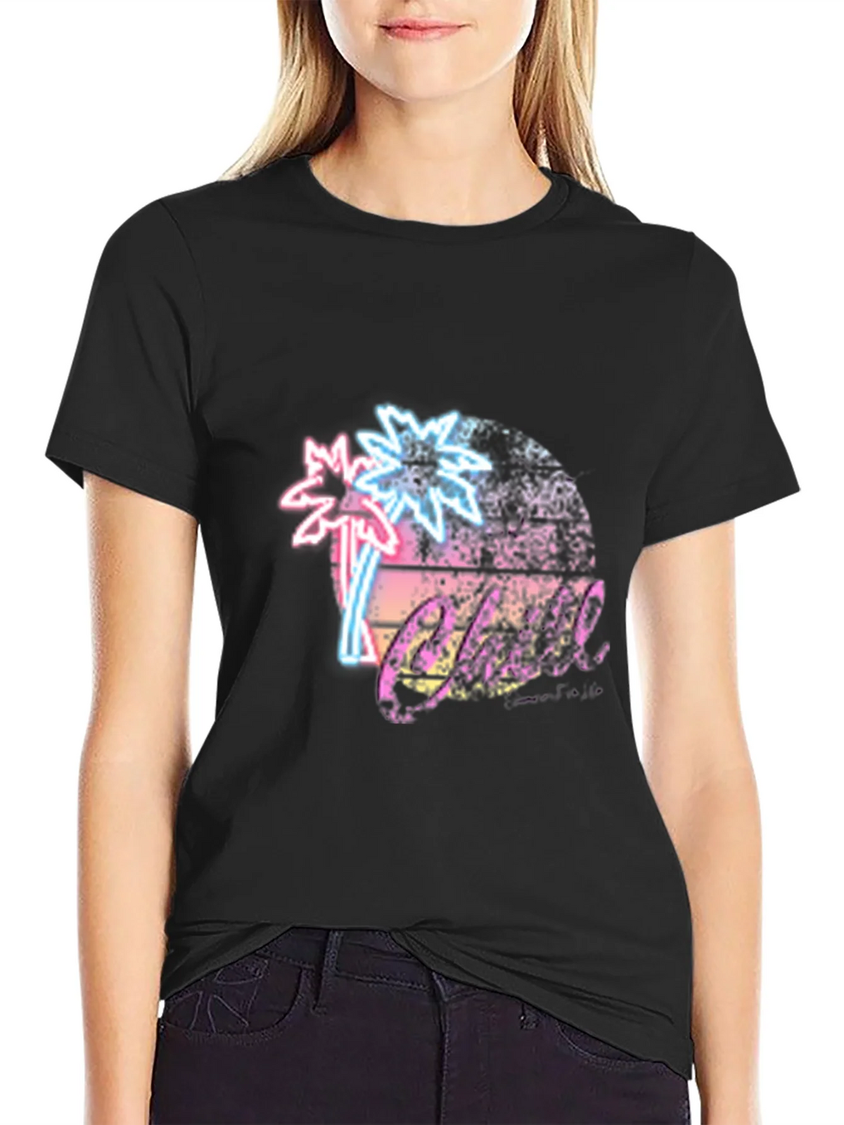 Retro Palm Tree T-Shirt Black Neon Design product image 5