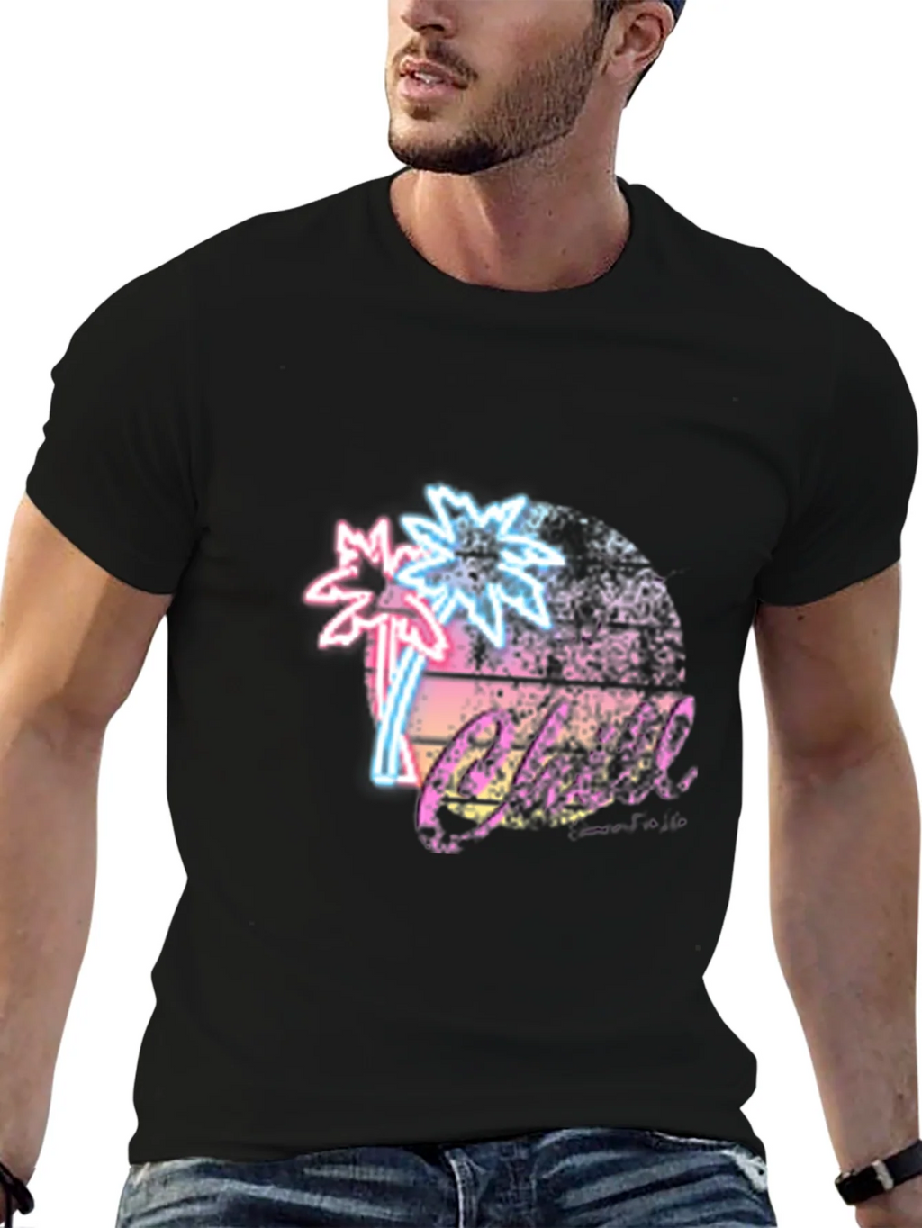 Retro Palm Tree T-Shirt Black Neon Design product image 9
