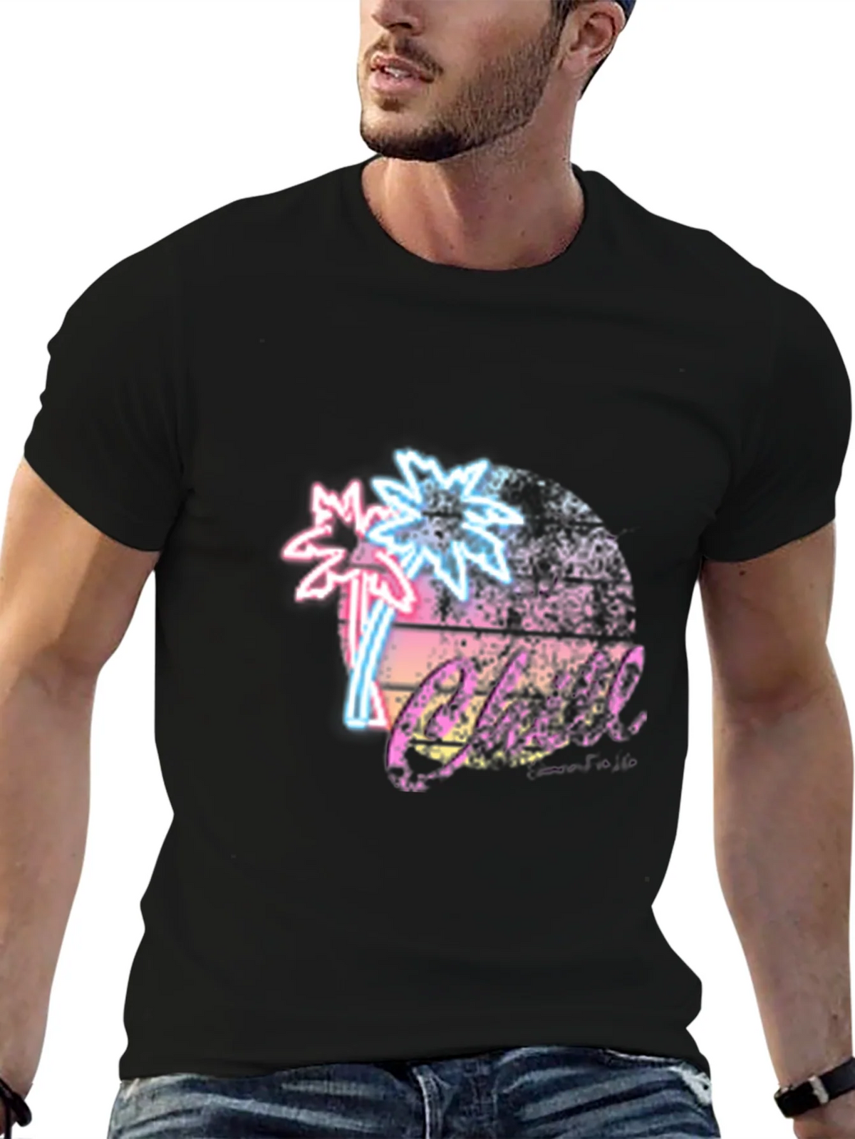 Retro Palm Tree T-Shirt Black Neon Design product image 9