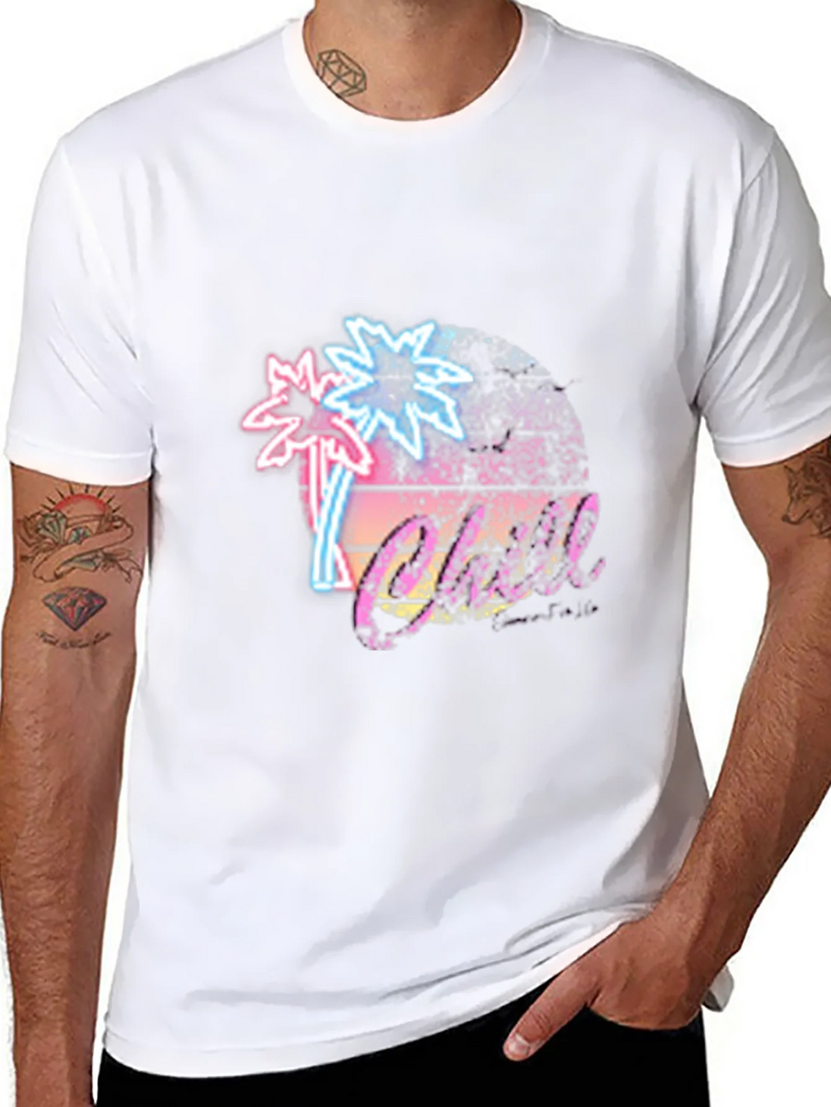 Retro Palm Tree T-Shirt Black Neon Design product image 10