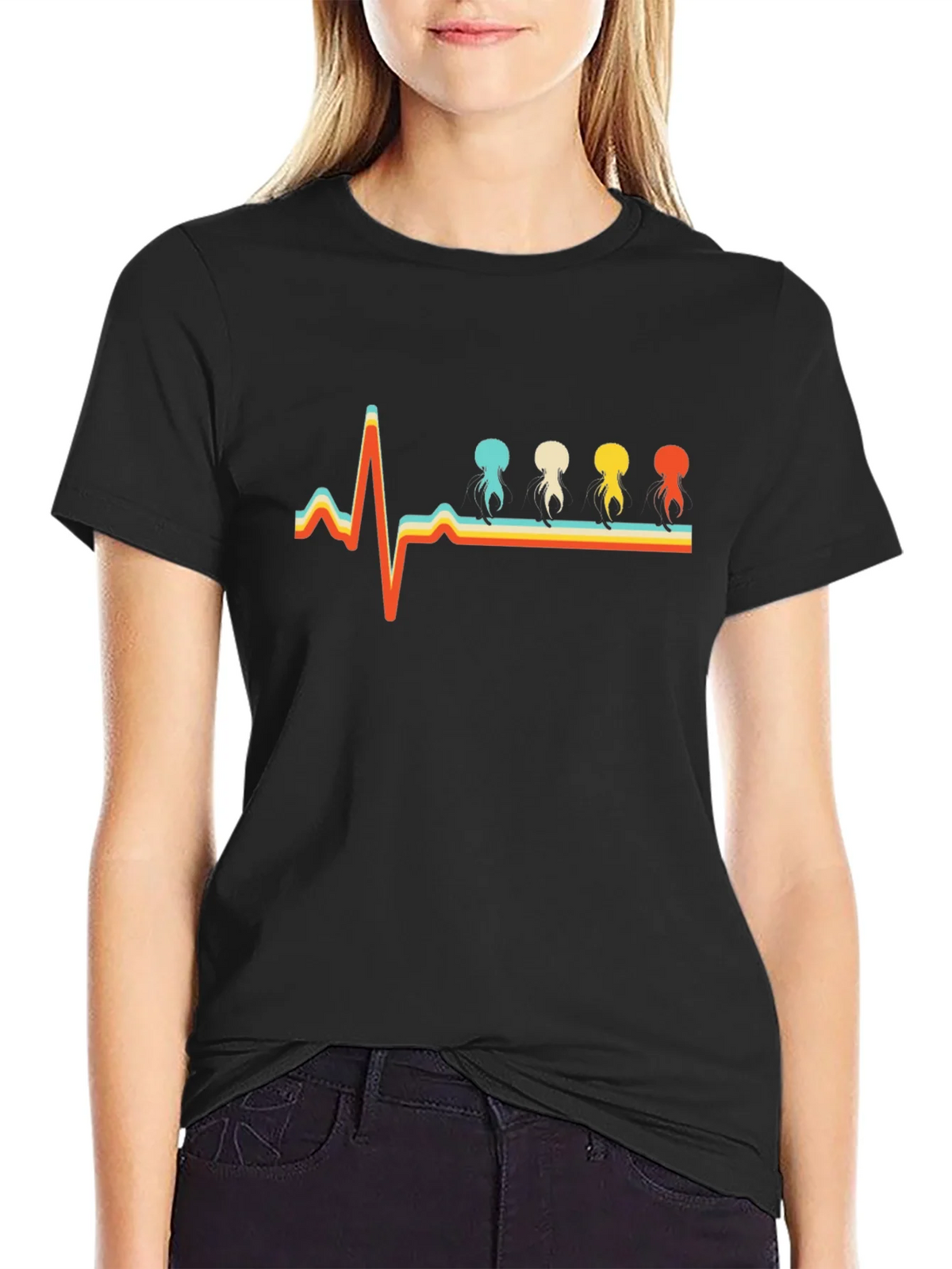 Retro Heartbeat Jellyfish T-Shirt - Unique Design product image 2