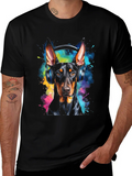 Doberman Dog Headphones Graphic Black T-Shirt product image 1