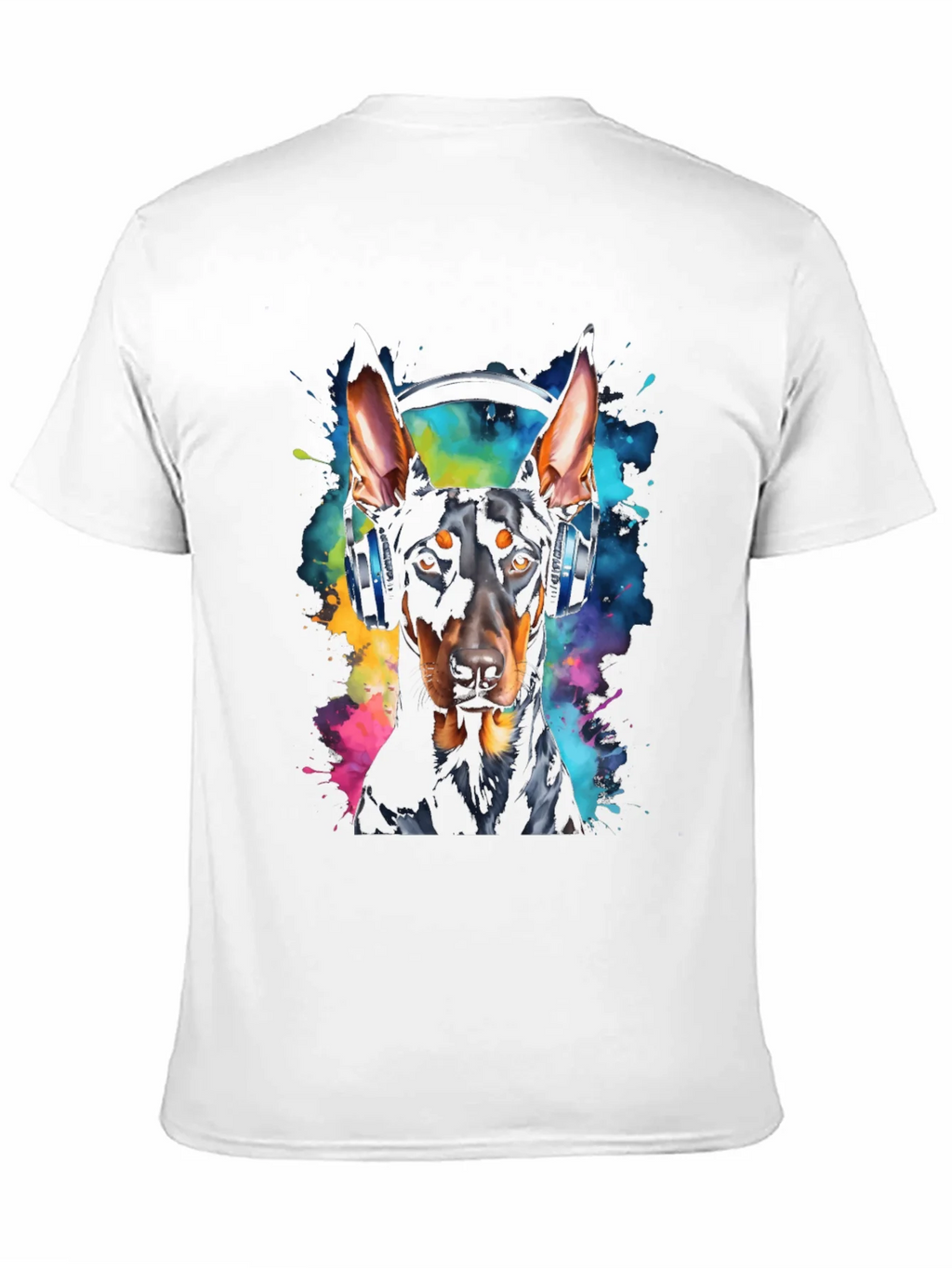 Doberman Dog Headphones Graphic Black T-Shirt product image 10