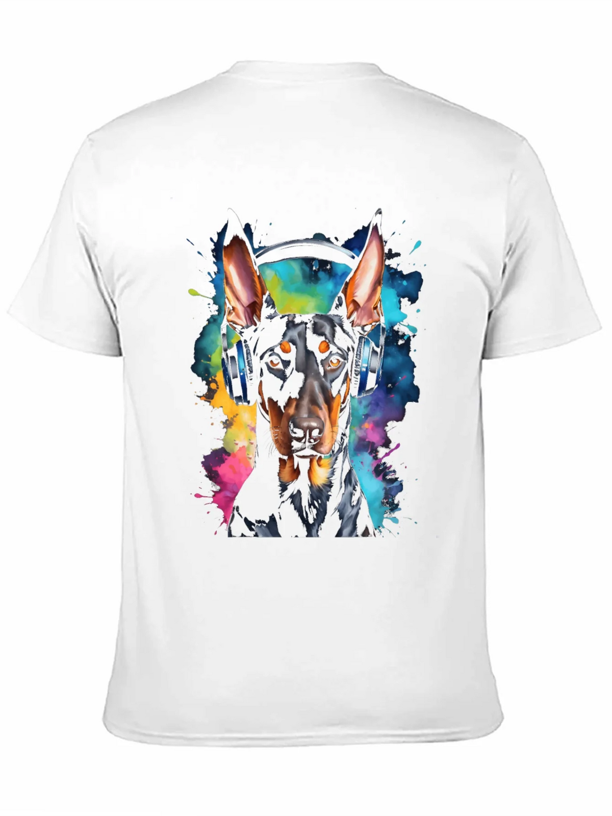 Doberman Dog Headphones Graphic Black T-Shirt product image 10