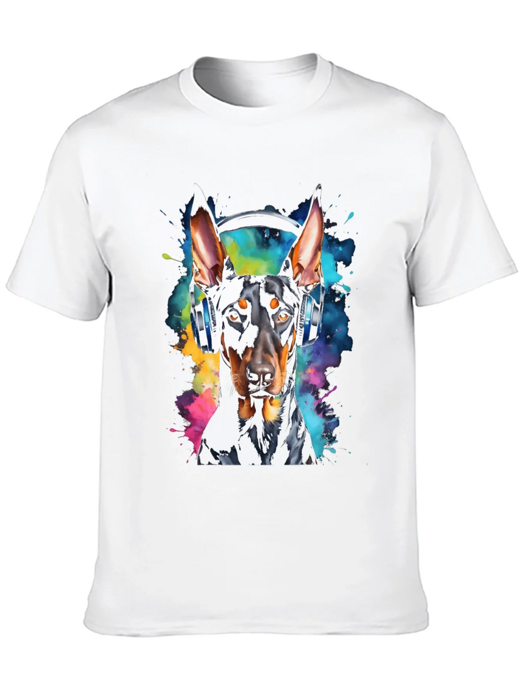 Doberman Dog Headphones Graphic Black T-Shirt product image 9