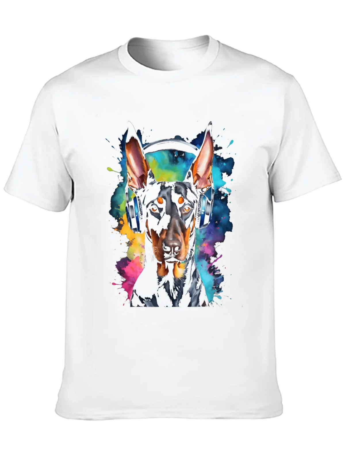 Doberman Dog Headphones Graphic Black T-Shirt product image 9