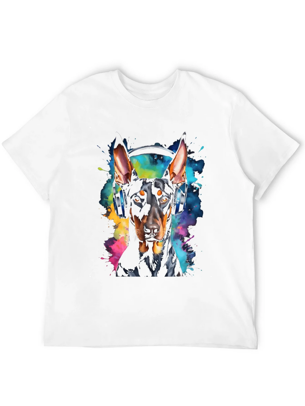 Doberman Dog Headphones Graphic Black T-Shirt product image 11