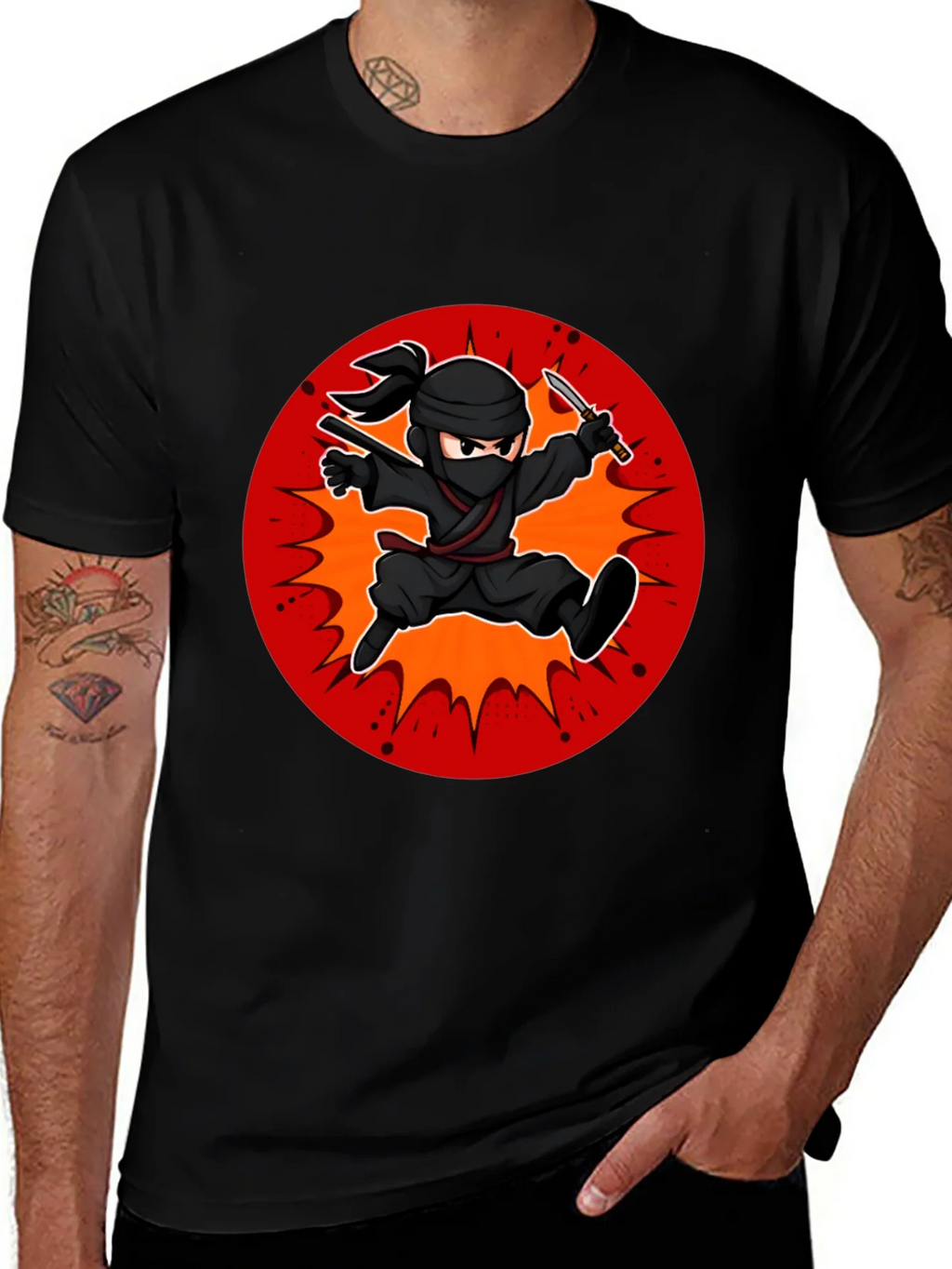 Ninja Cartoon Graphic Black T-Shirt product image 1