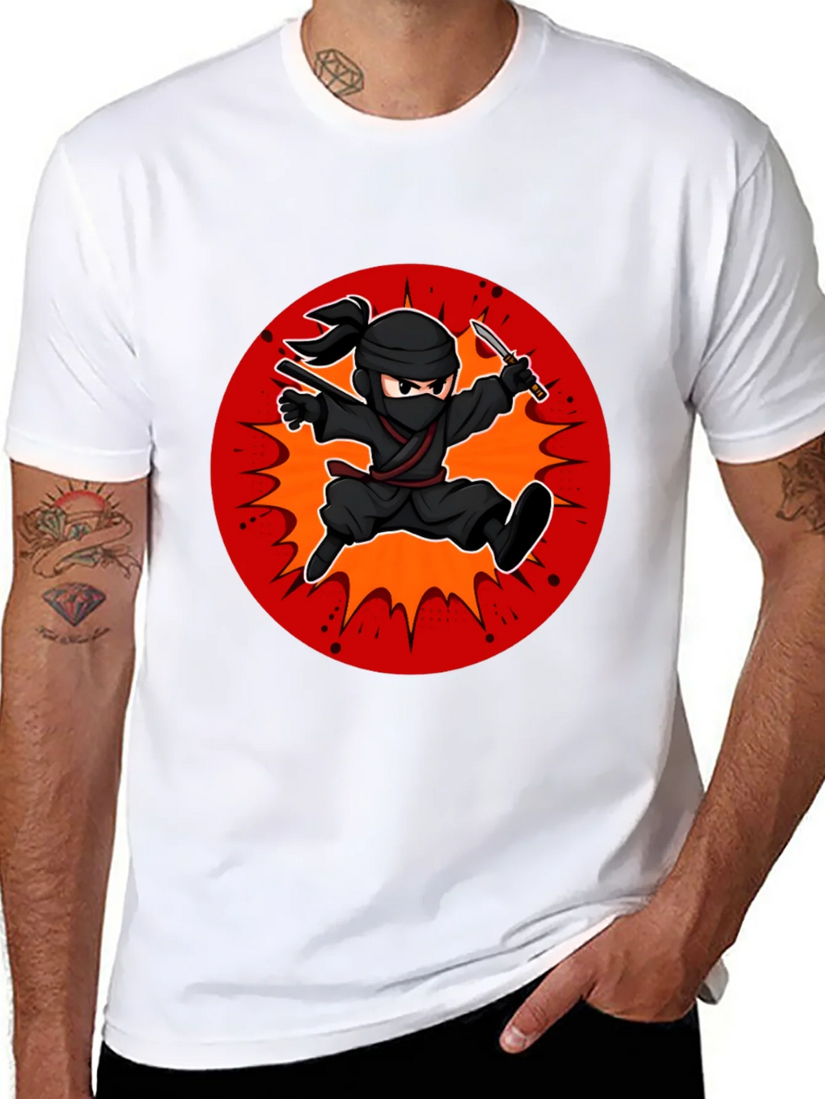 Ninja Cartoon Graphic Black T-Shirt product image 7