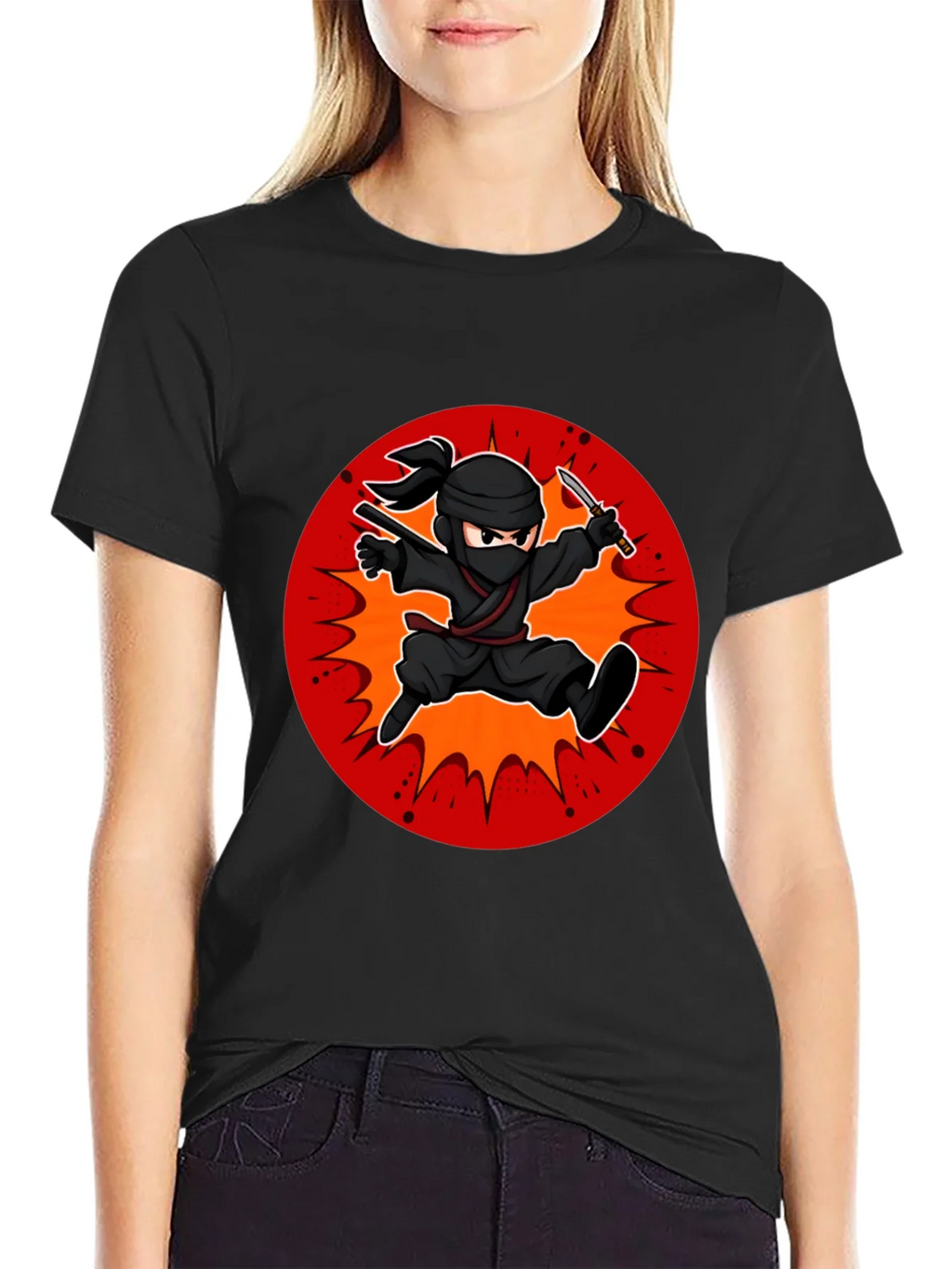 Ninja Cartoon Graphic Black T-Shirt product image 2