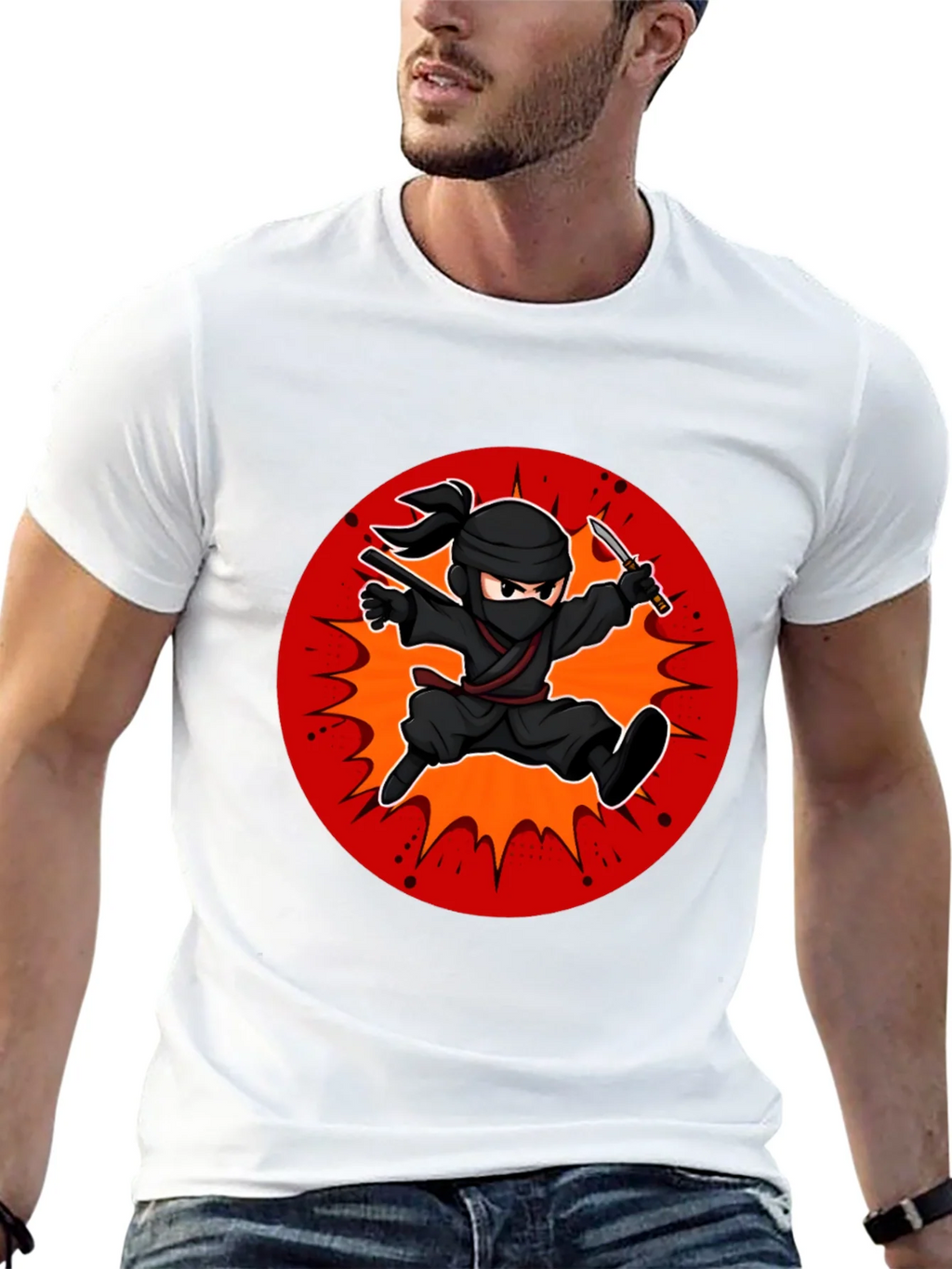 Ninja Cartoon Graphic Black T-Shirt product image 12