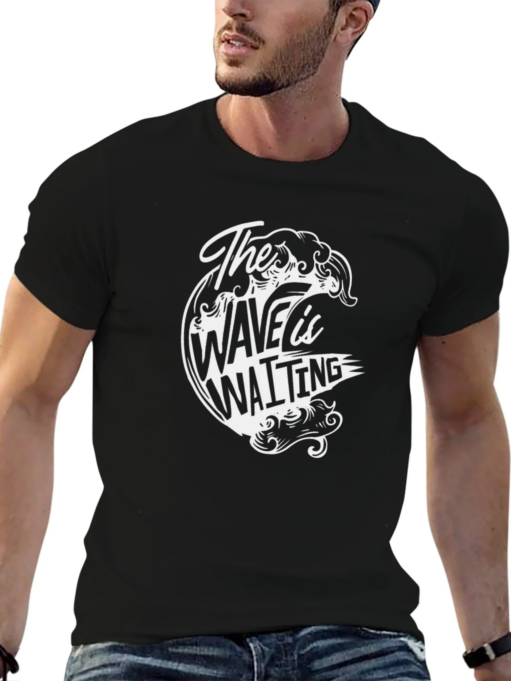 The Wave is Waiting Graphic Black T-Shirt product image 6