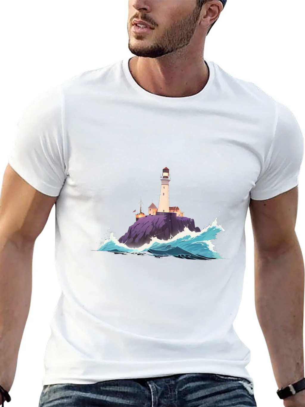 Lighthouse Wave Graphic Tee - Coastal Style product image 4