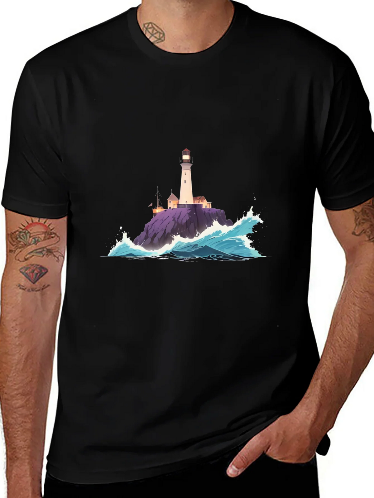 Lighthouse Wave Graphic Tee - Coastal Style product image 1