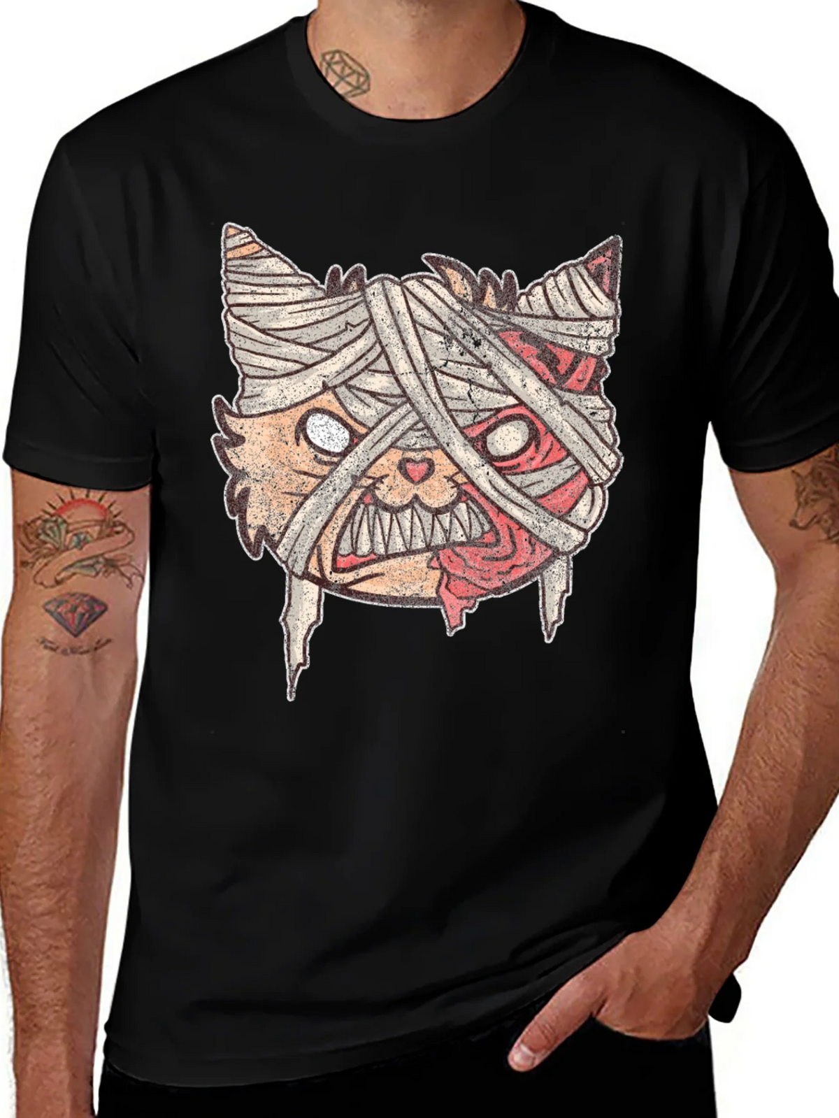 Mummy Cat Graphic Tee - Halloween Style product image 1