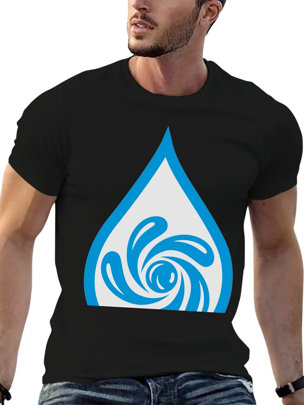 Water Drop Swirl Graphic Tee - Black Cotton Blend product image 6