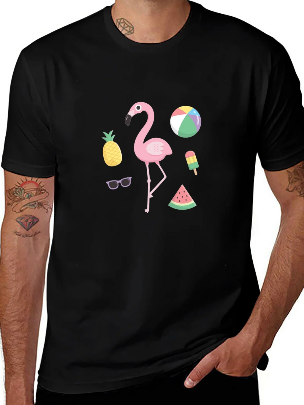 Summer Fun Graphic Tee - Flamingo & Fruit Design product image 1