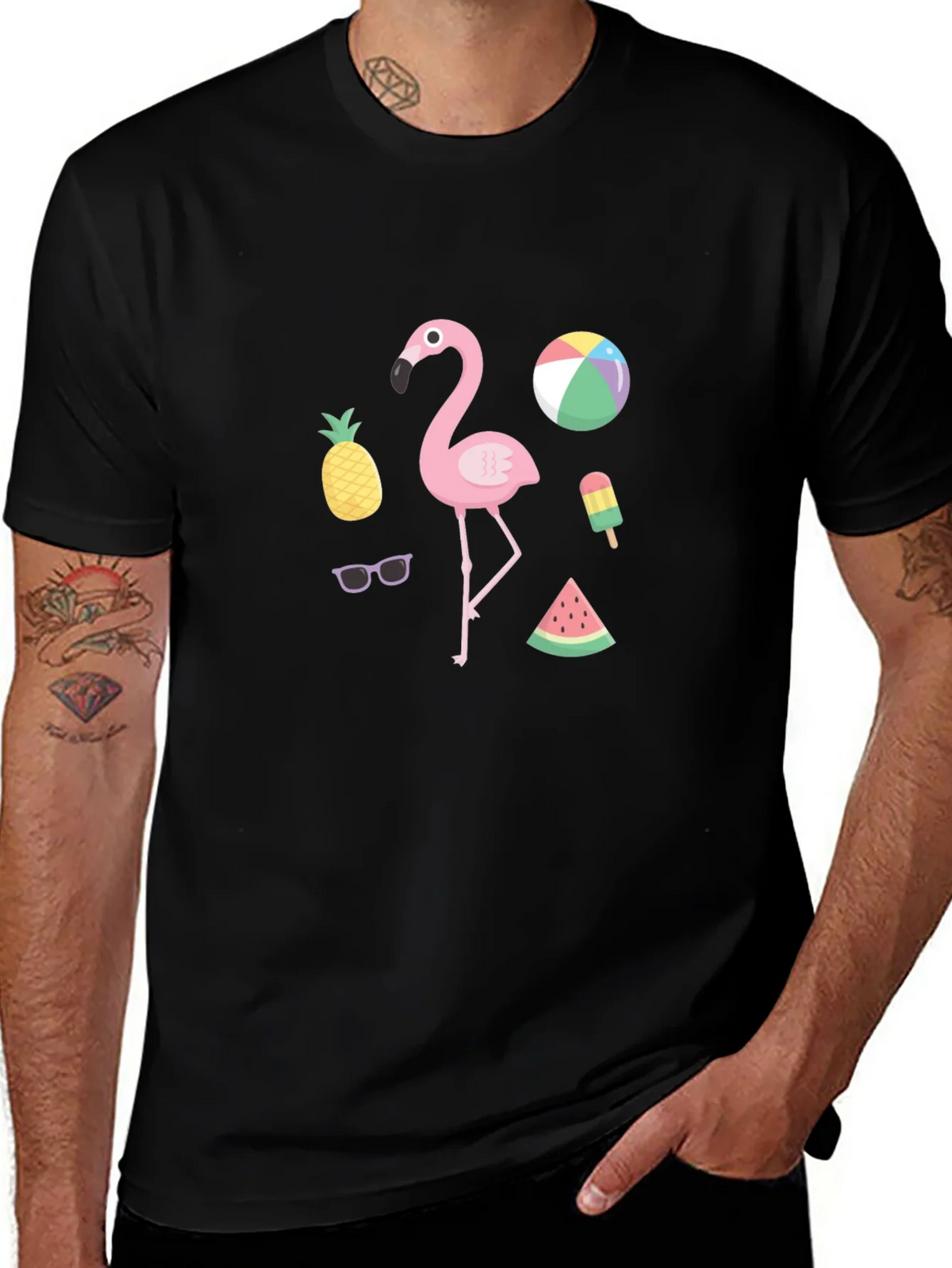 Summer Fun Graphic Tee - Flamingo & Fruit Design product image 1