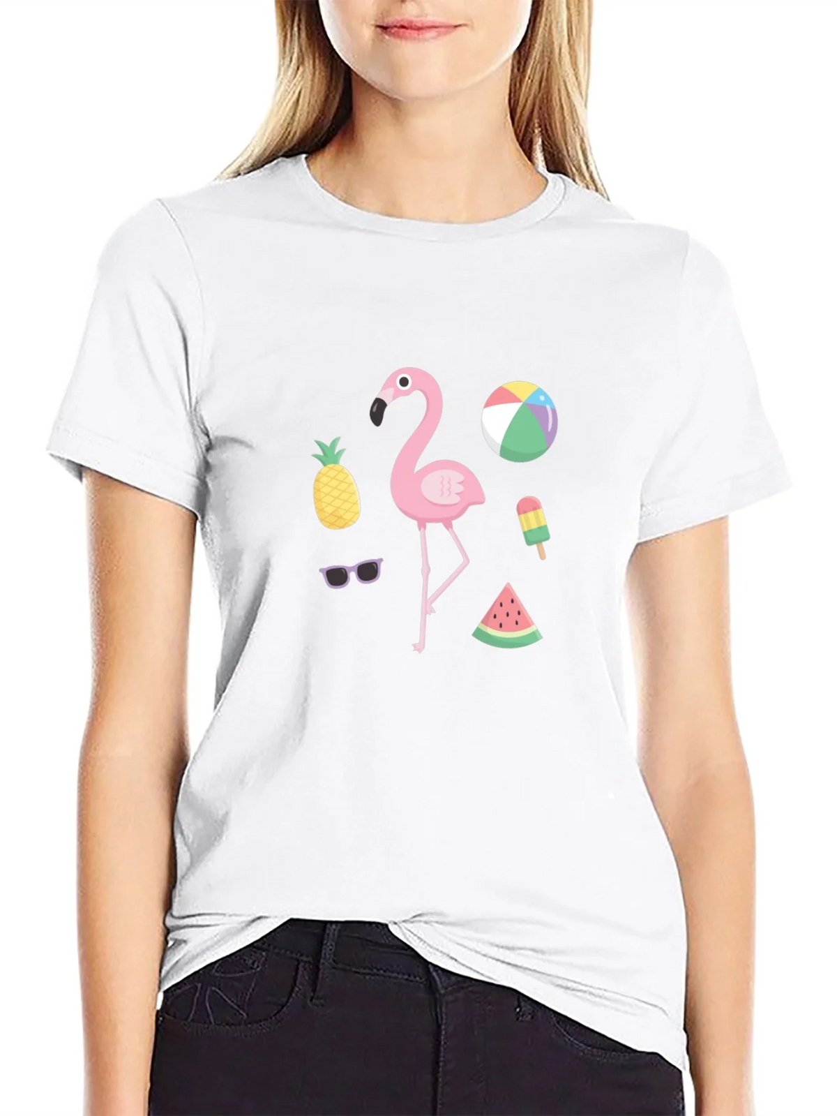 Summer Fun Graphic Tee - Flamingo & Fruit Design product image 8
