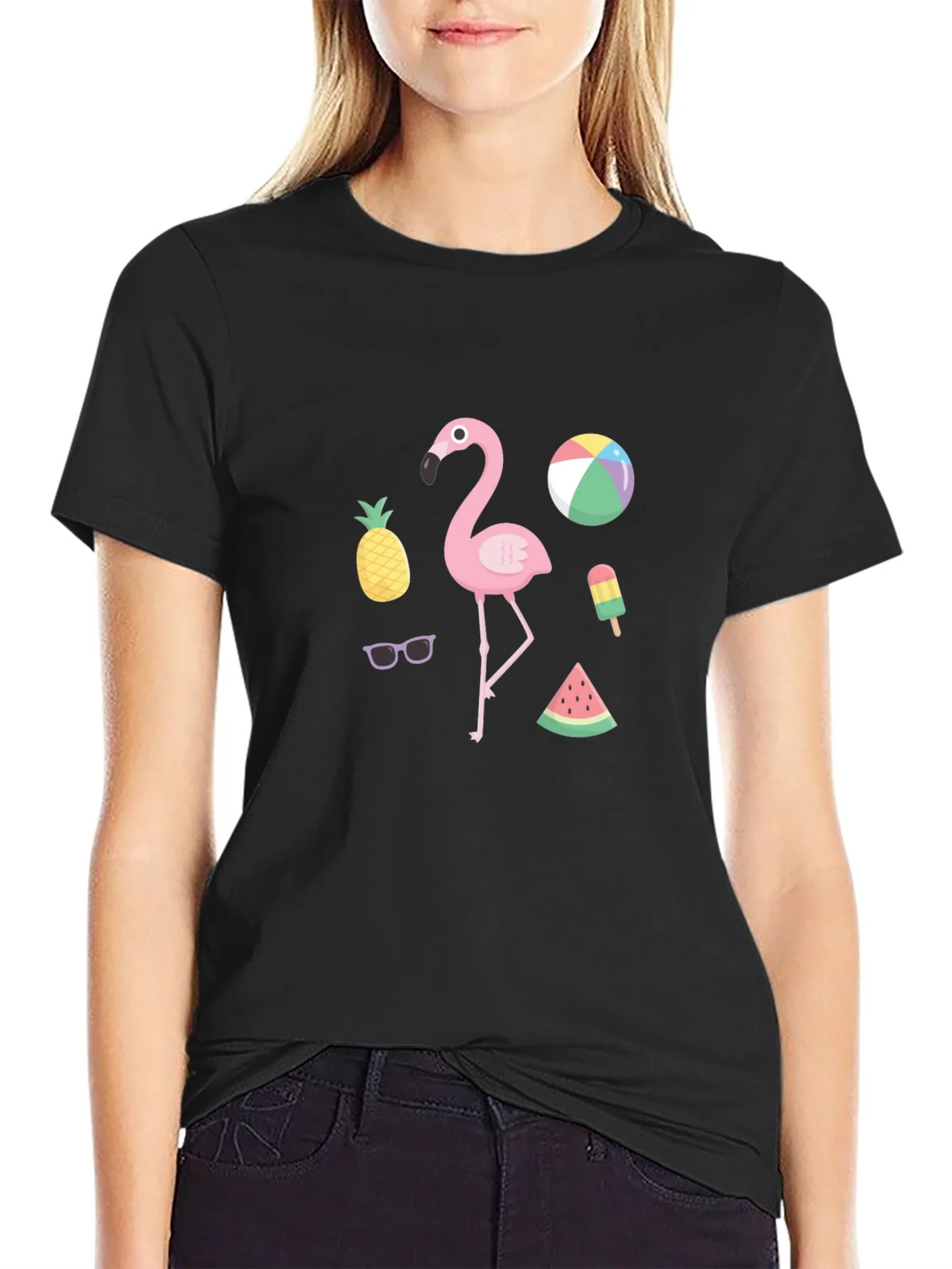 Summer Fun Graphic Tee - Flamingo & Fruit Design product image 2