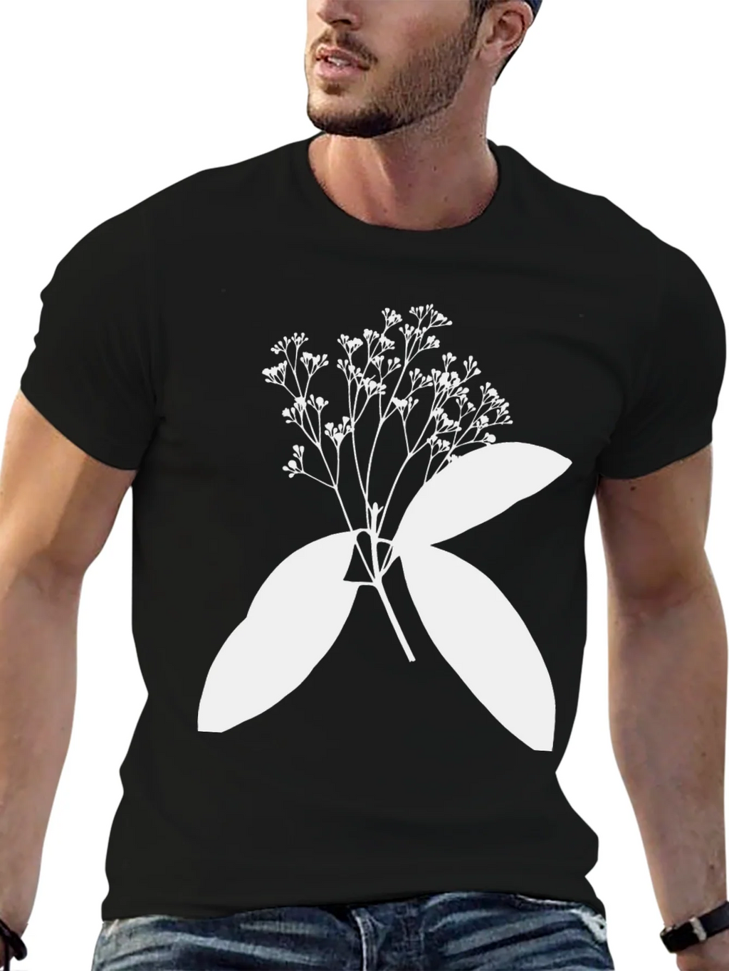 Black T-Shirt with Botanical White Print product image 6