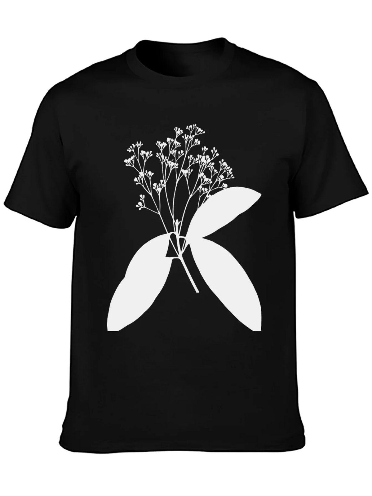 Black T-Shirt with Botanical White Print product image 3