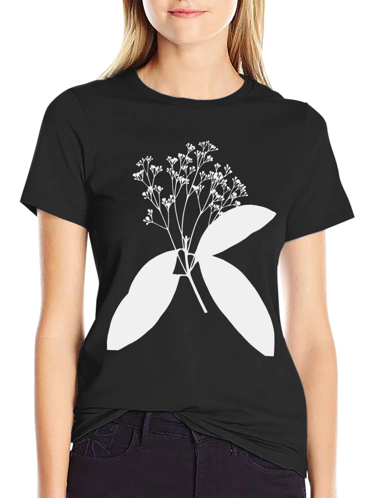 Black T-Shirt with Botanical White Print product image 2