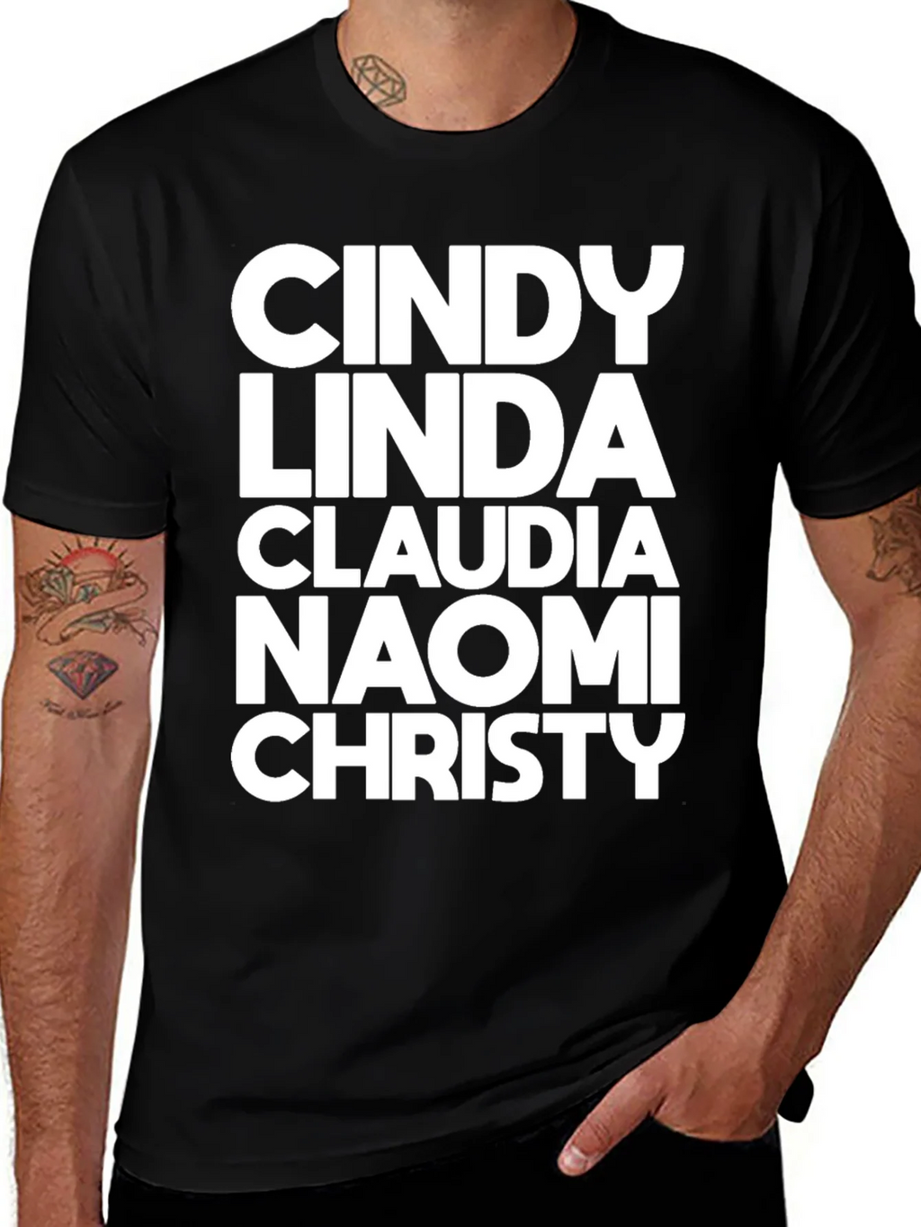 Supermodel Names Black T-Shirt product image 1