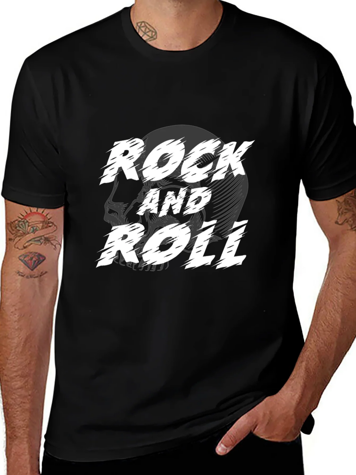 Rock and Roll Skull Graphic Black T-Shirt product image 1