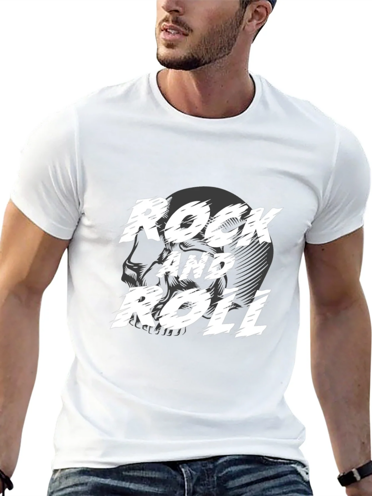 Rock and Roll Skull Graphic Black T-Shirt product image 12