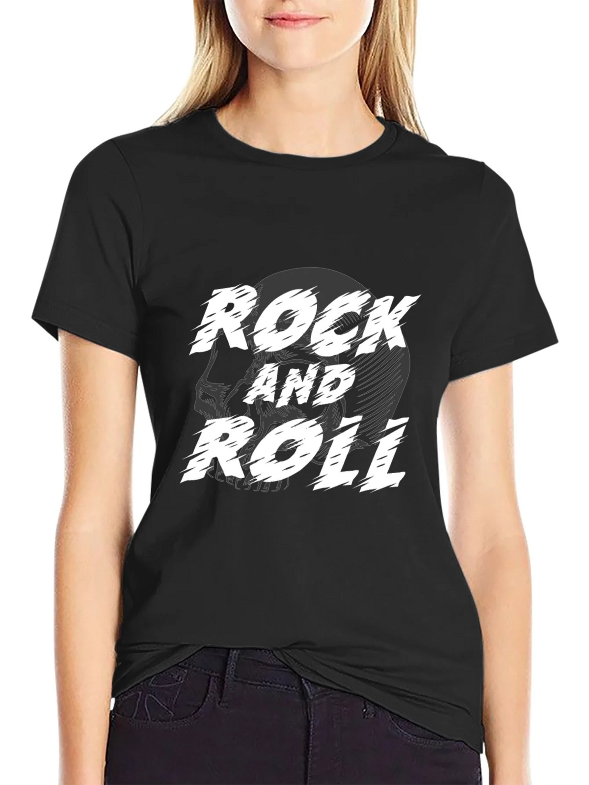 Rock and Roll Skull Graphic Black T-Shirt product image 2