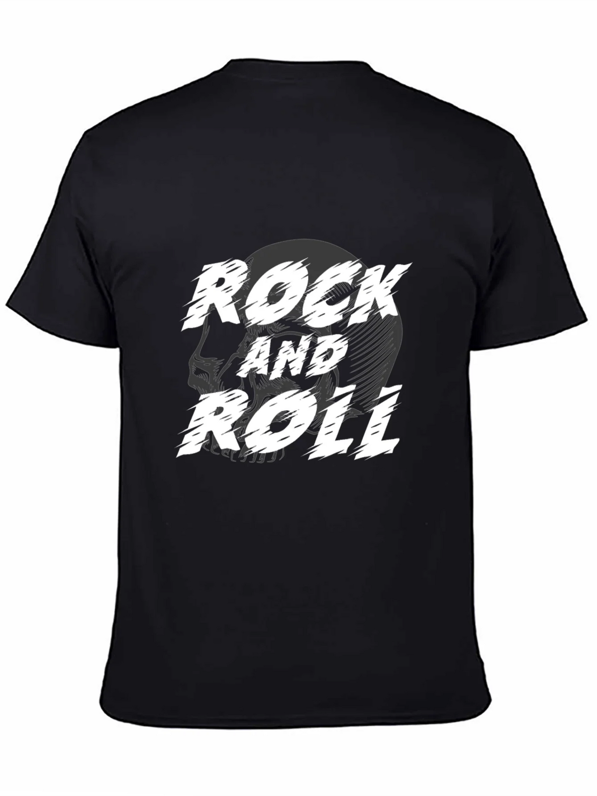 Rock and Roll Skull Graphic Black T-Shirt product image 4