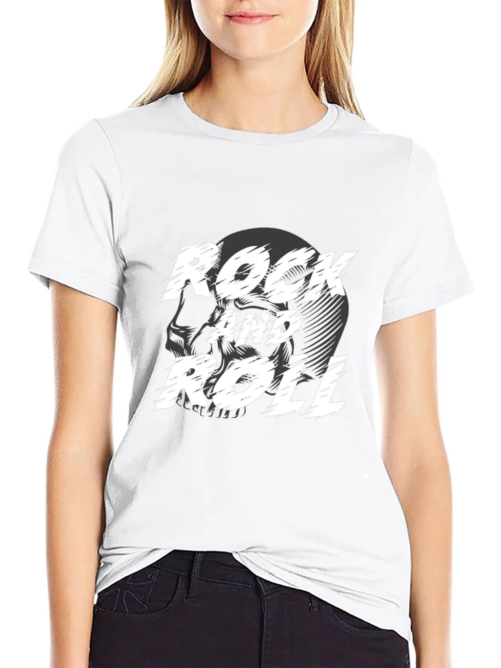 Rock and Roll Skull Graphic Black T-Shirt product image 8