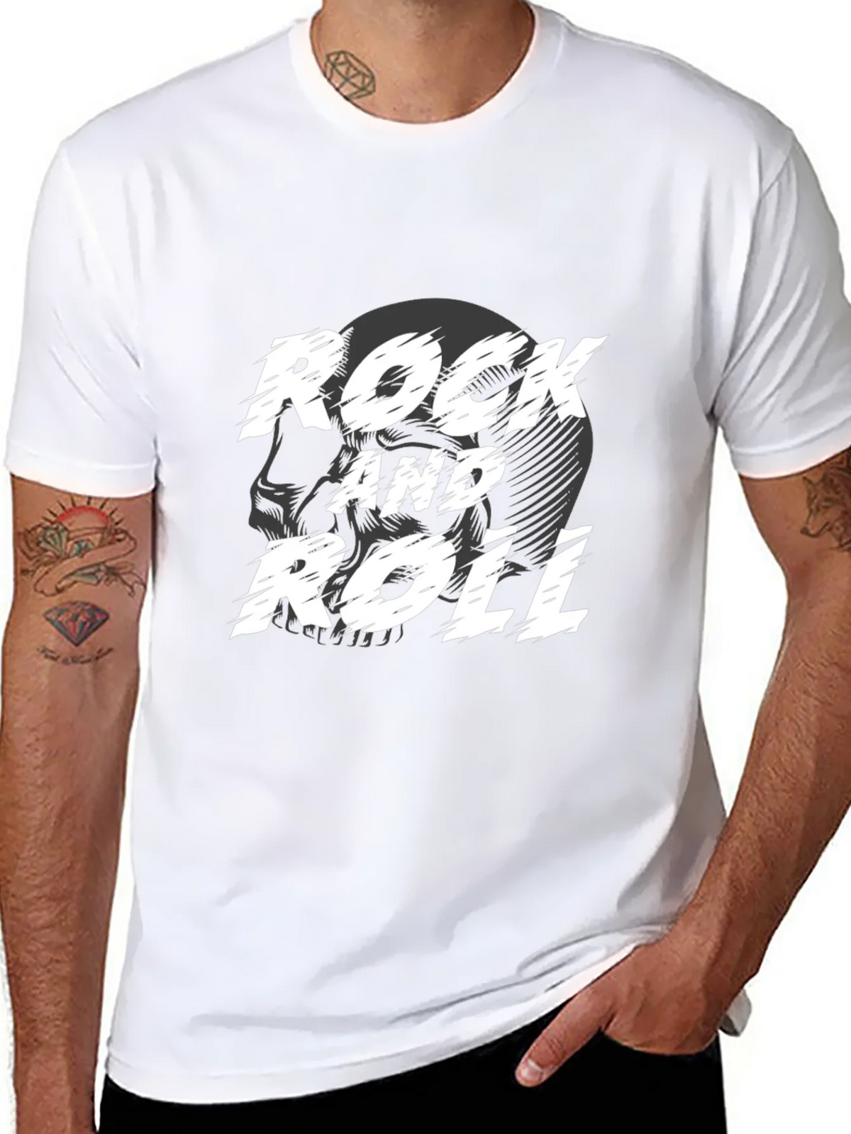 Rock and Roll Skull Graphic Black T-Shirt product image 7