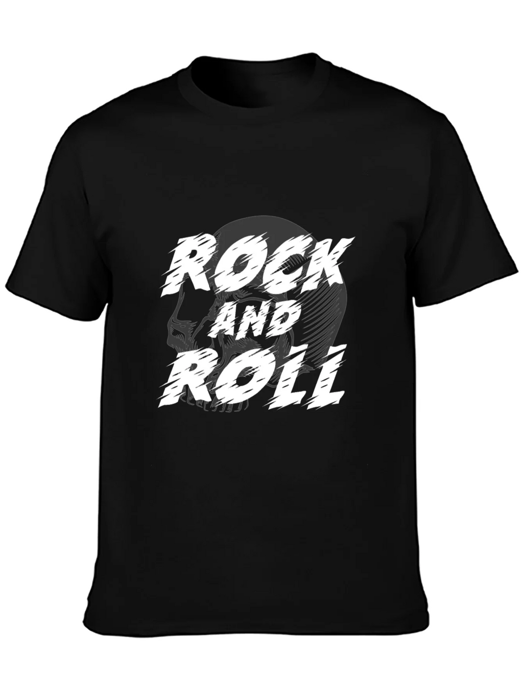 Rock and Roll Skull Graphic Black T-Shirt product image 3
