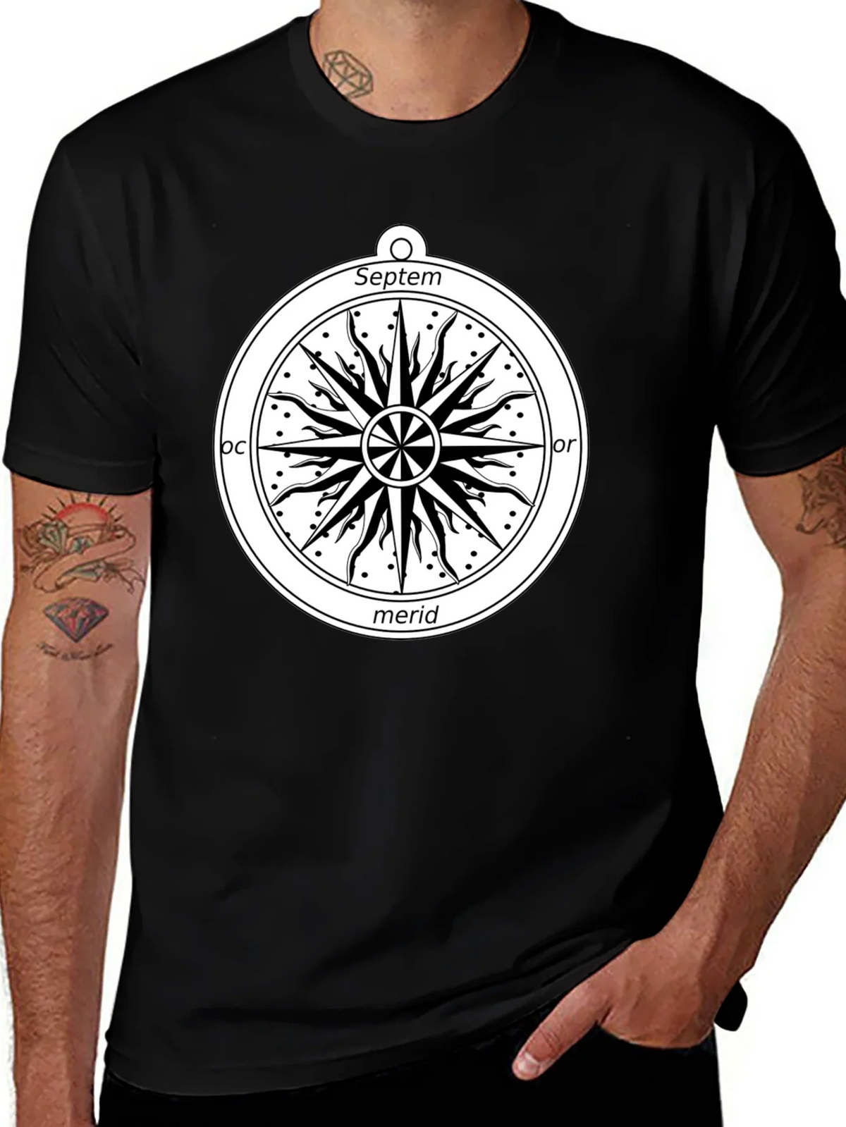 Celestial Compass Graphic Tee - Black Cotton Shirt product image 1