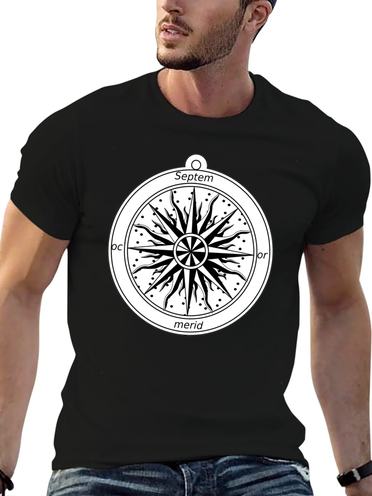 Celestial Compass Graphic Tee - Black Cotton Shirt product image 9