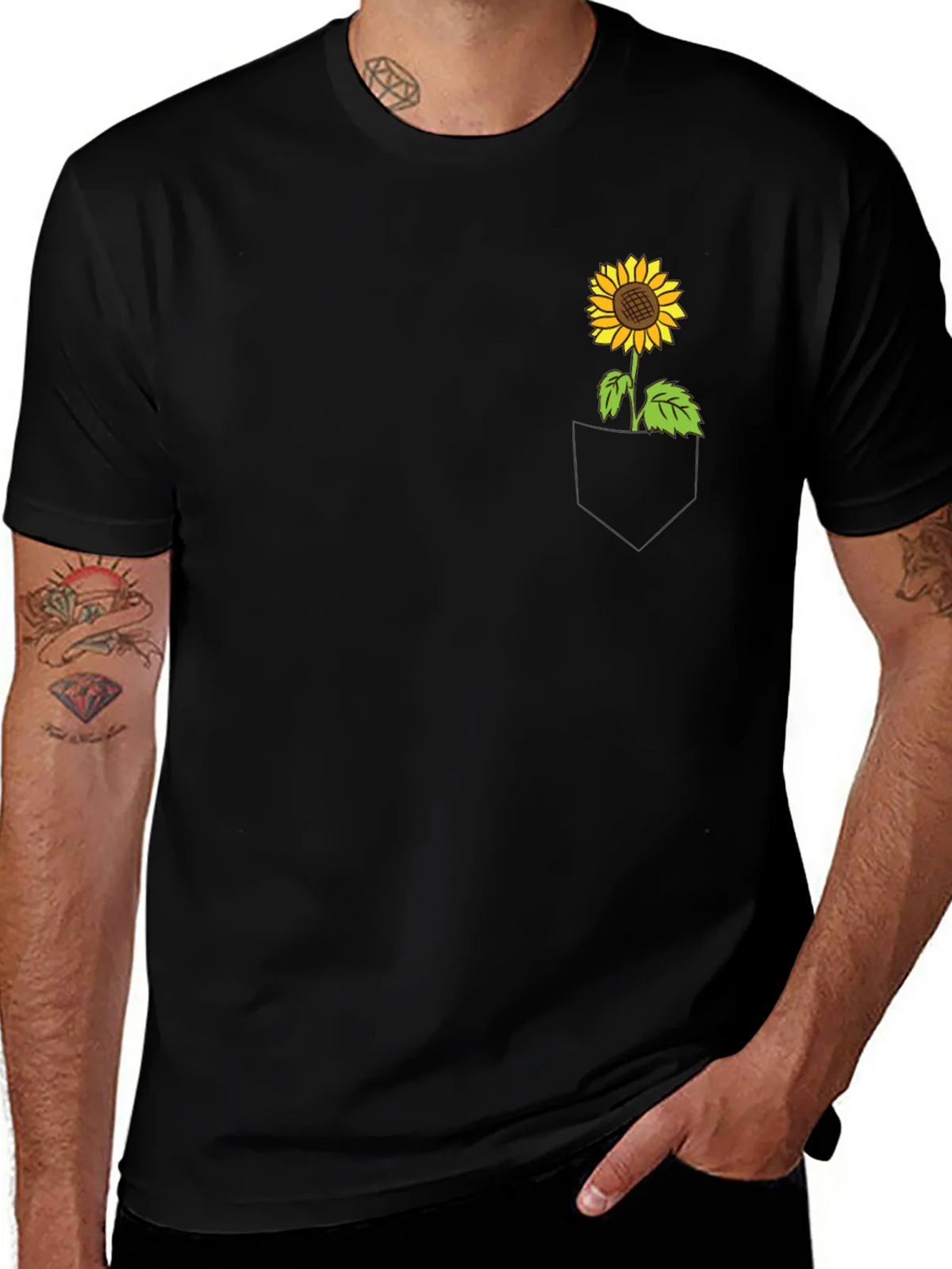 Sunflower Pocket Tee - Black Cotton Casual Wear product image 1