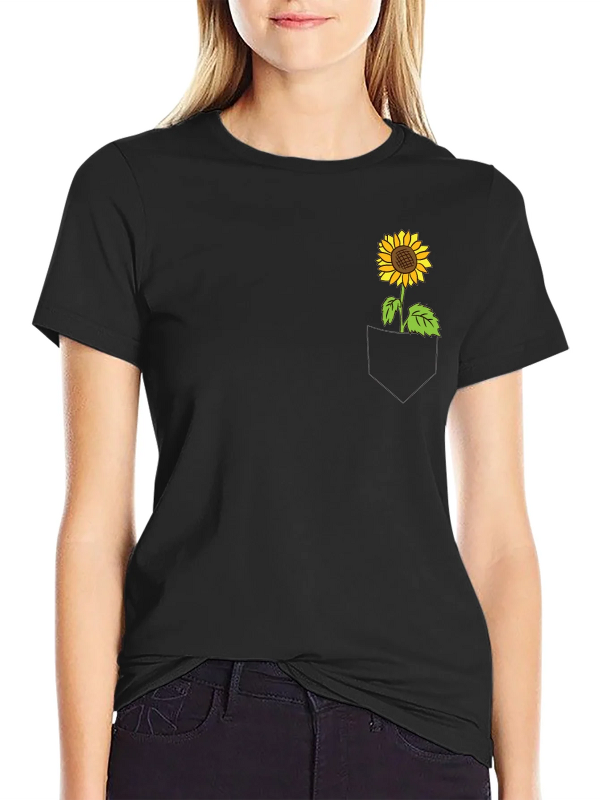 Sunflower Pocket Tee - Black Cotton Casual Wear product image 2