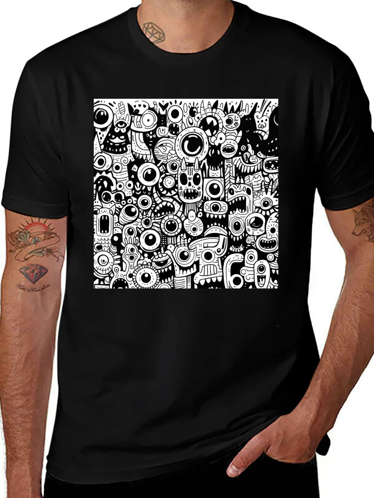 Eye-Catching Monster Doodle Graphic Tee - Black product image 1