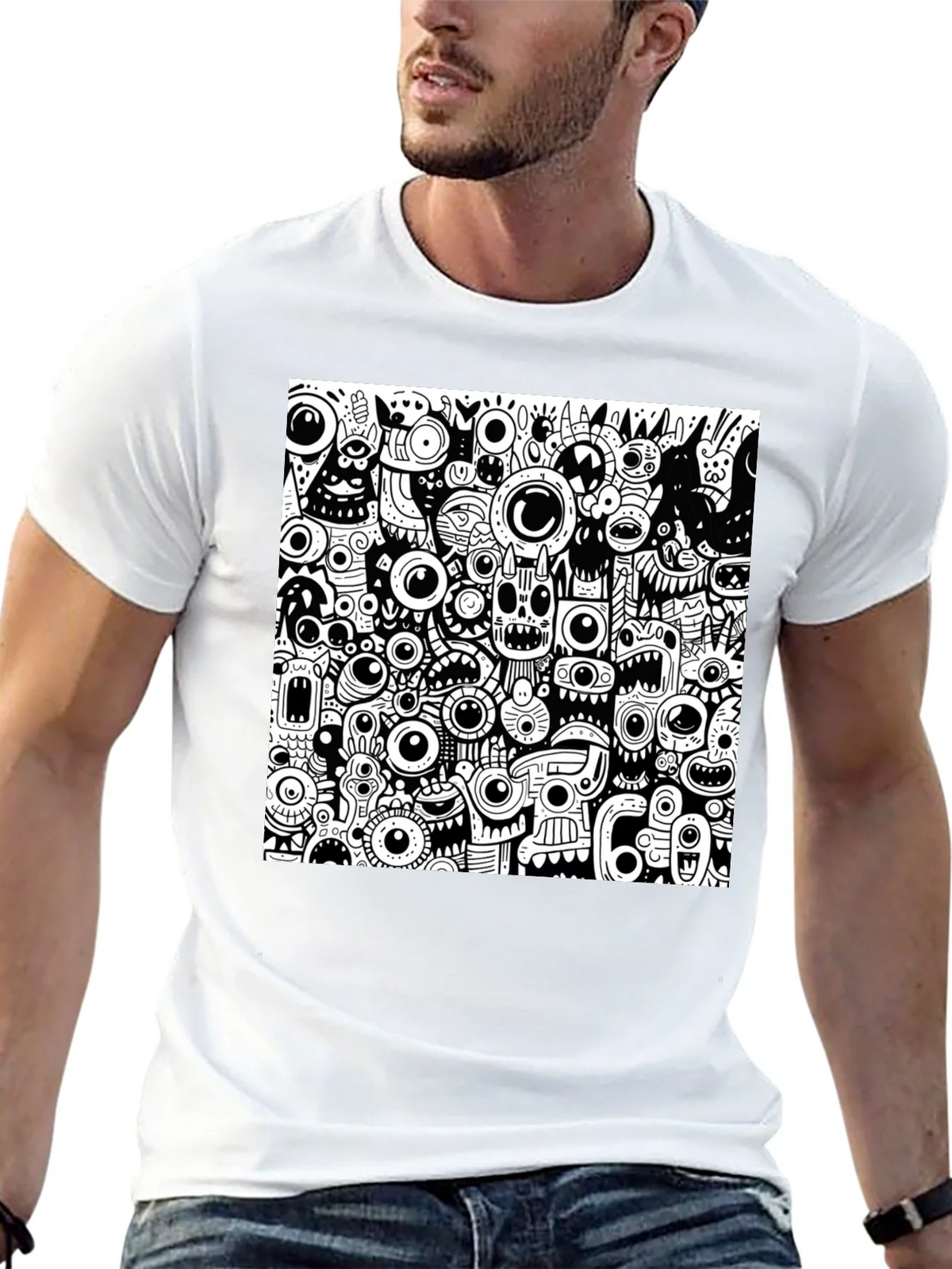 Eye-Catching Monster Doodle Graphic Tee - Black product image 4