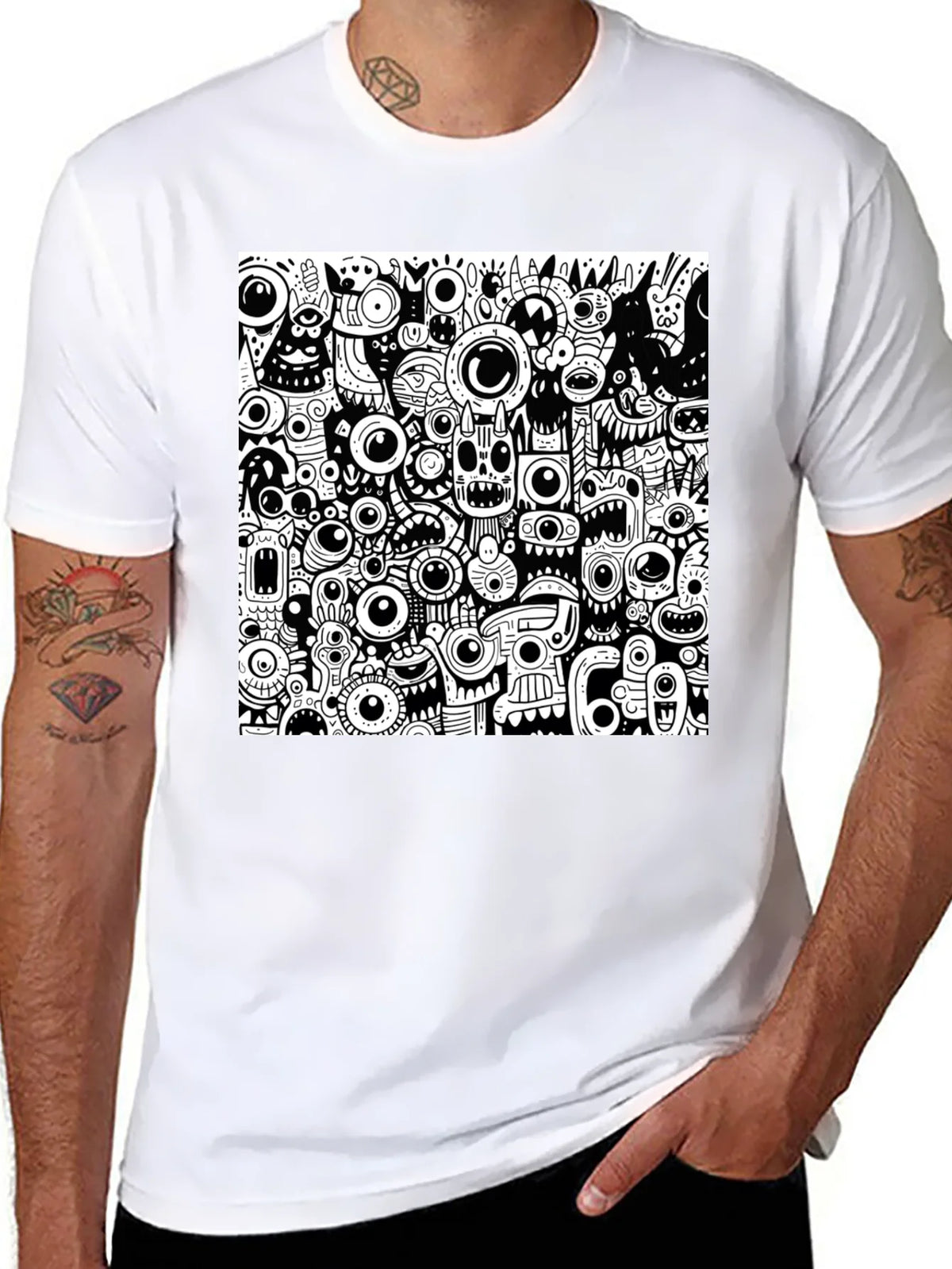 Eye-Catching Monster Doodle Graphic Tee - Black product image 10