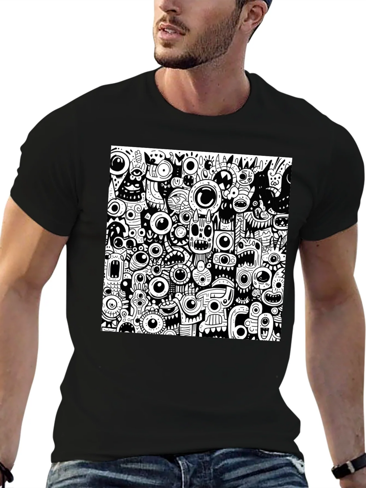 Eye-Catching Monster Doodle Graphic Tee - Black product image 9