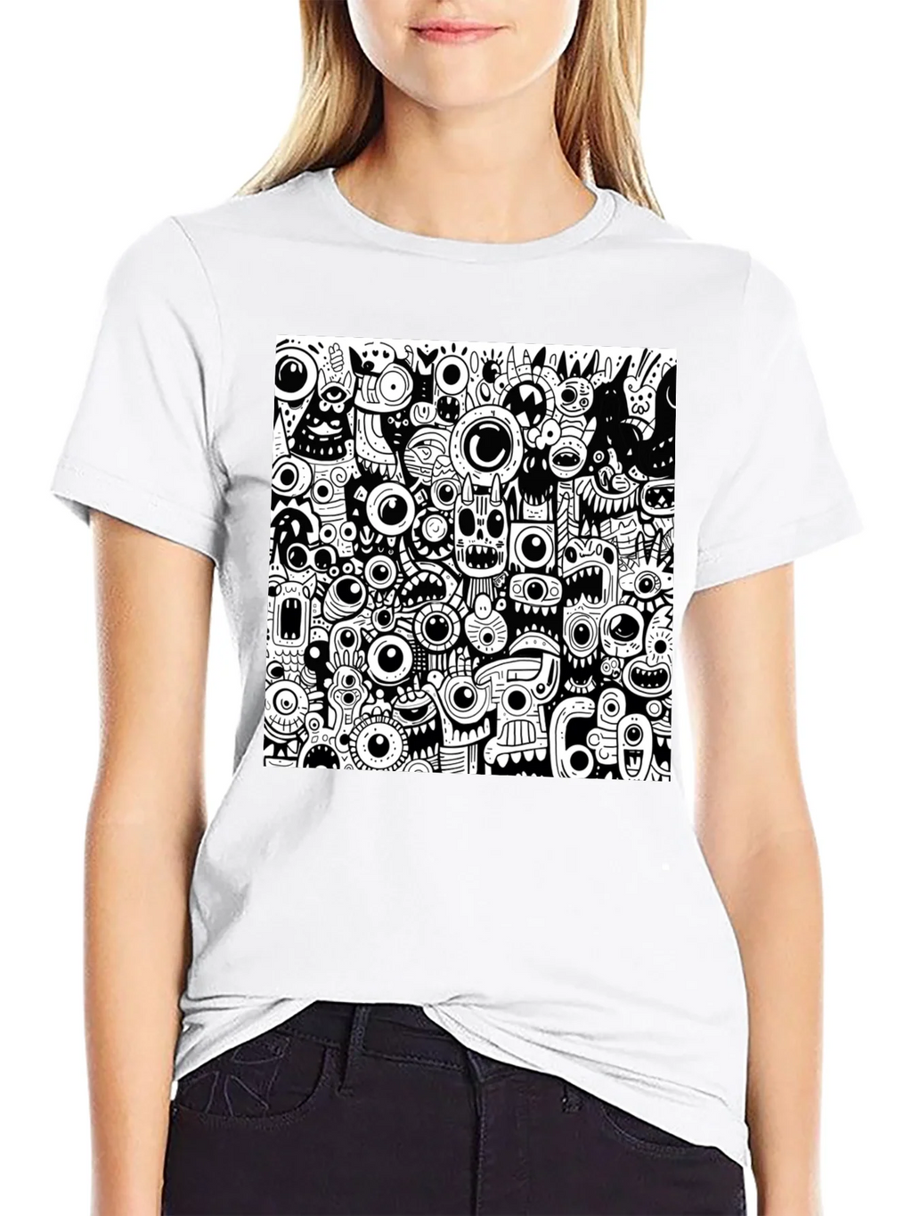 Eye-Catching Monster Doodle Graphic Tee - Black product image 11