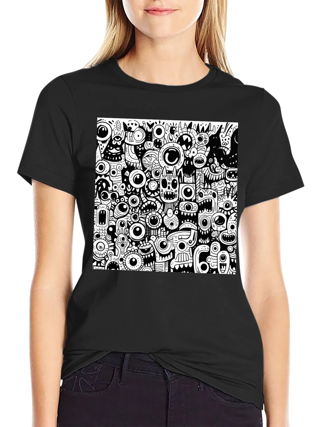 Eye-Catching Monster Doodle Graphic Tee - Black product image 5